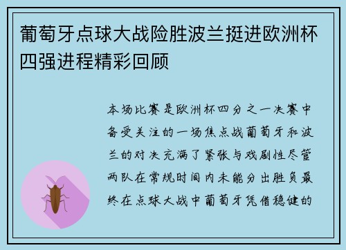 葡萄牙点球大战险胜波兰挺进欧洲杯四强进程精彩回顾 葡萄牙点球大战险胜波兰挺进欧洲杯四强进程精彩回顾